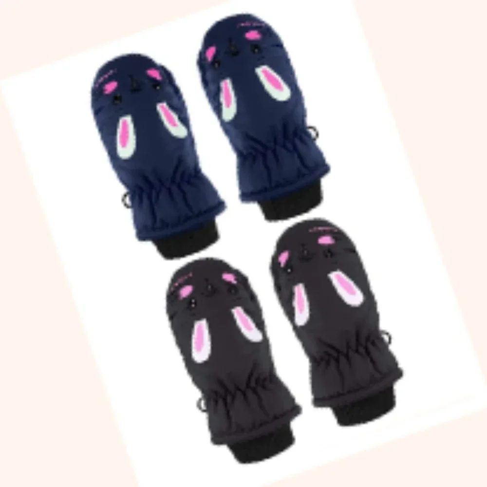 2 Pairs Kids Winter Ski Gloves Waterproof Snow Mittens Child Thick Warm Gloves